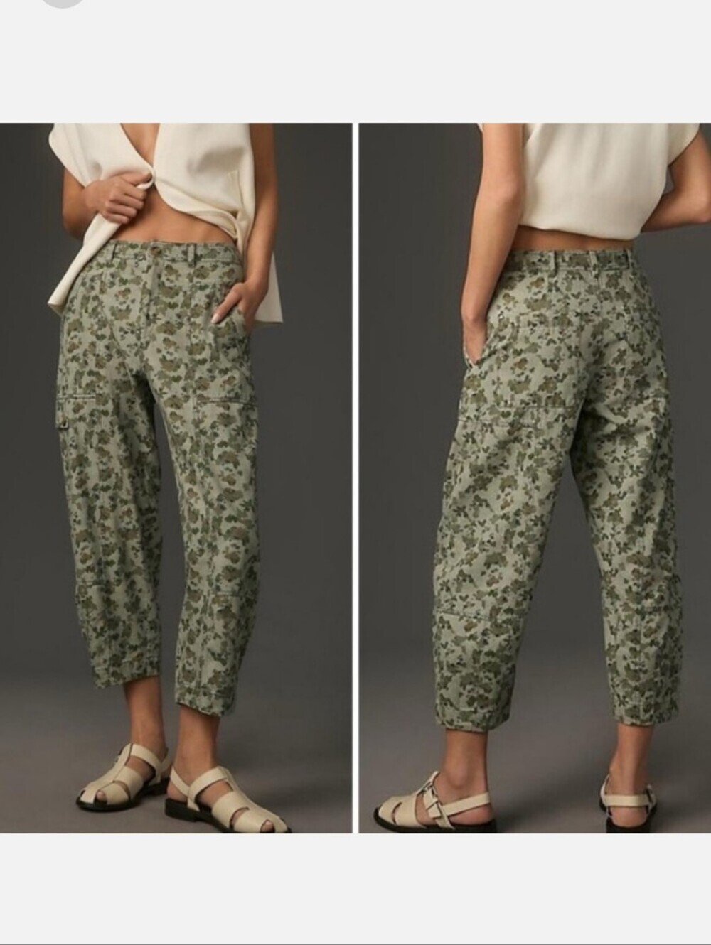 Anthropologie Camden Utility Cargo Barrel Pants Green Brown Camo Ankle High-rise